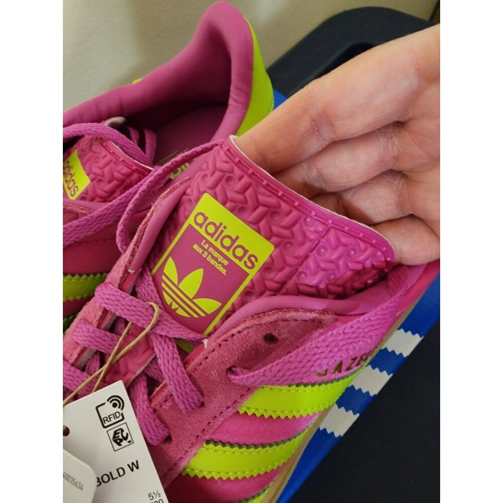 NIB Size 7 - Adidas Originals Gazelle Bold Lucid Fuchsia Solar Slime Satin Suede - Picture 8 of 10